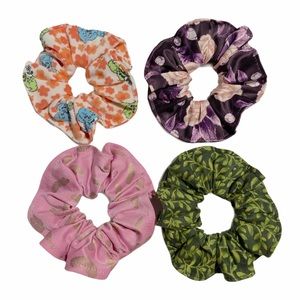Handmade 4 Pieces Scrunchies Mixed Fabrics And Colors Handcrafted